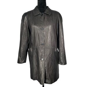 Gallery Black Leather Coat Longline Long Jacket Retro Car Coat Trench Classic